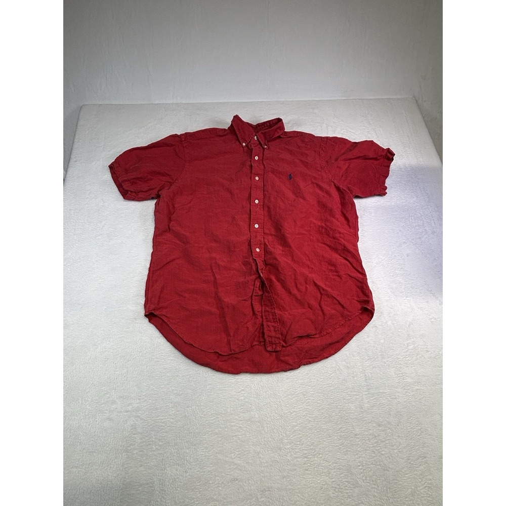 Ralph Lauren XL Red Short Sleeve Button Up Shirt Men's Classic Fit Solid Red